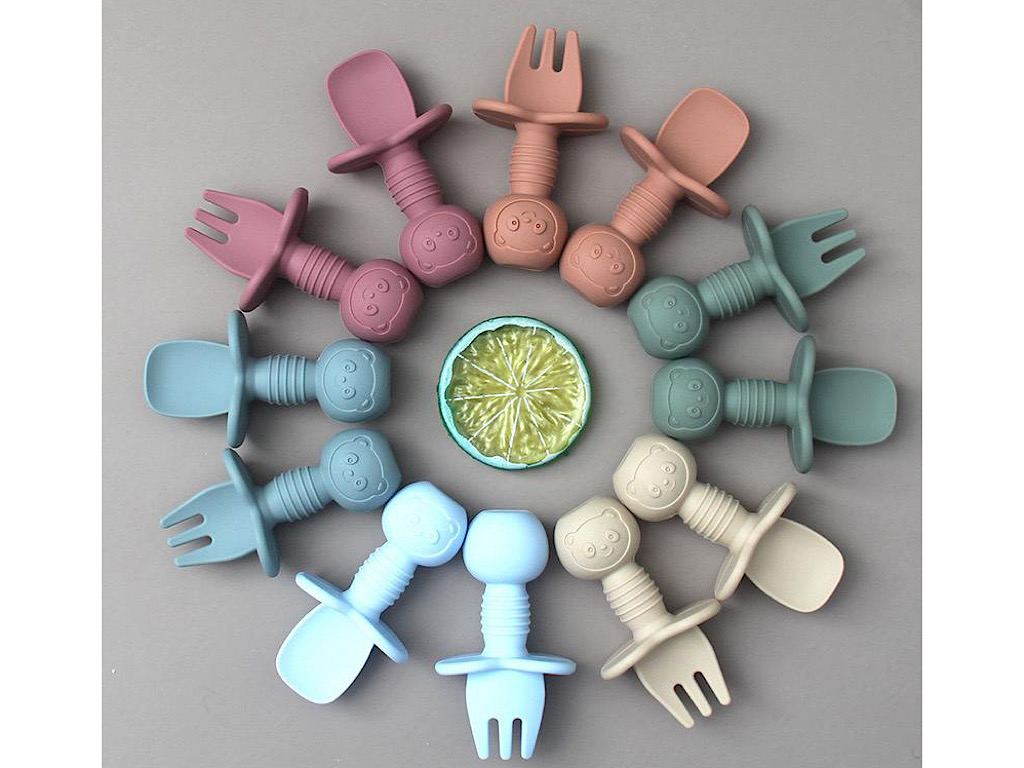 ست قاشق و چنگال سیلیکونی پستونکی دارای قاب