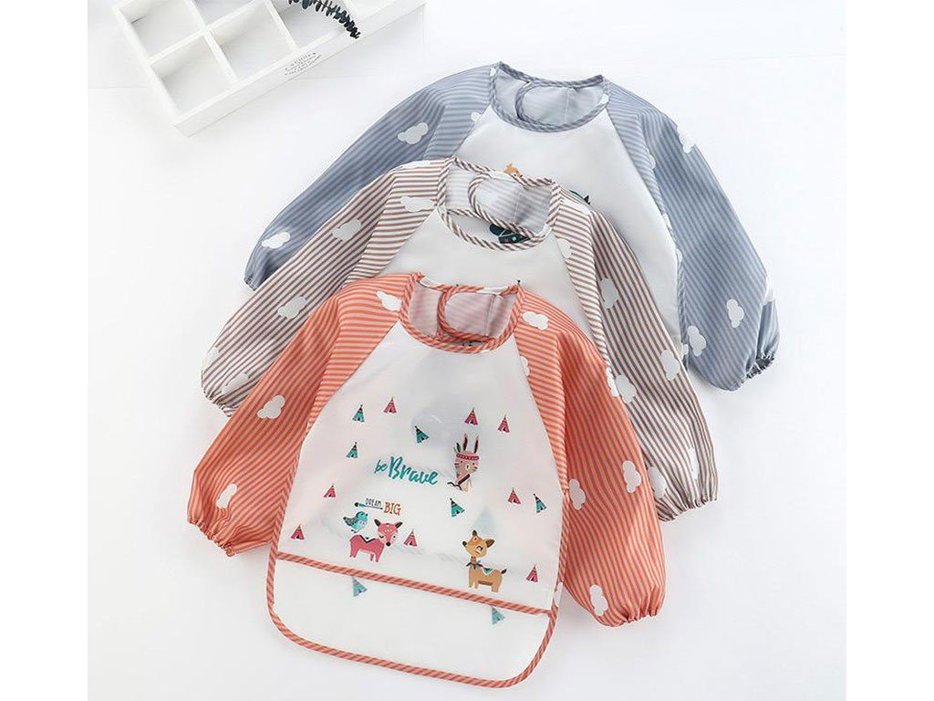 پیشبند آستین دار طرح دار کودک کیسه دار 8 سانتی