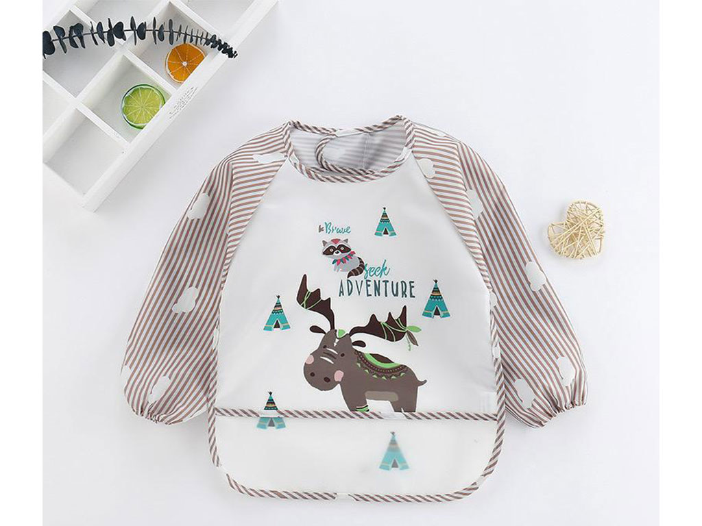 پیشبند آستین دار طرح دار کودک کیسه دار 8 سانتی