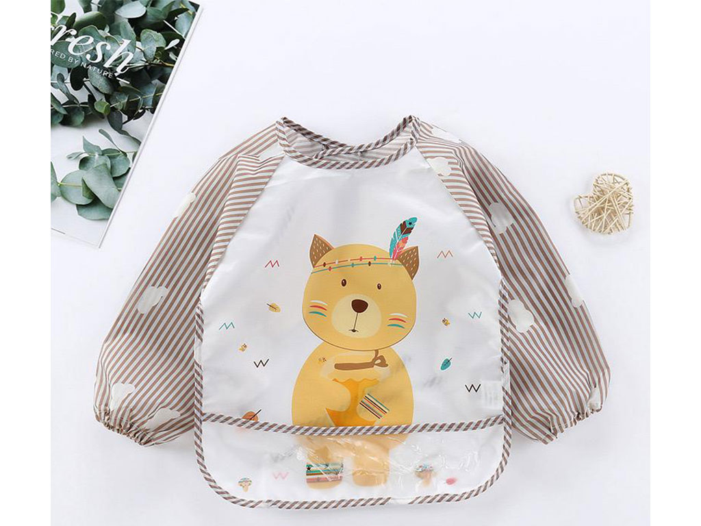 پیشبند آستین دار طرح دار کودک کیسه دار 8 سانتی