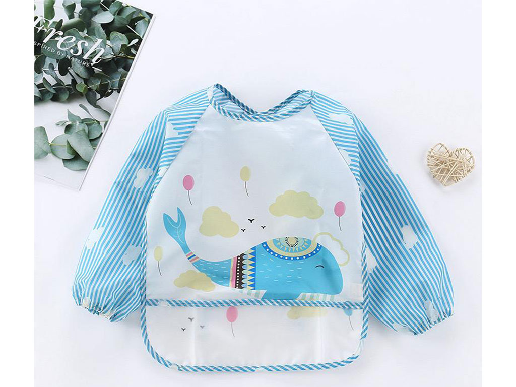 پیشبند آستین دار طرح دار کودک کیسه دار 8 سانتی