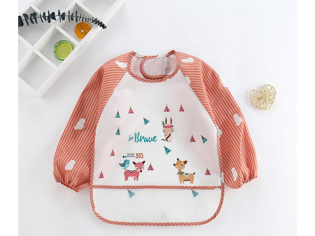 پیشبند آستین دار طرح دار کودک کیسه دار 8 سانتی