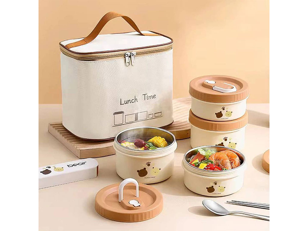 فلاسک و ظرف غذا استیل حجم 600 میلی لیتر خرس تدی