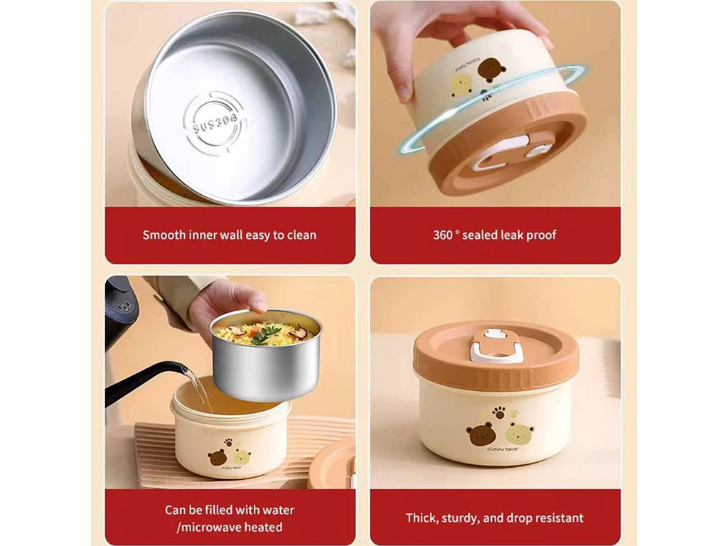 فلاسک و ظرف غذا استیل حجم 600 میلی لیتر خرس تدی