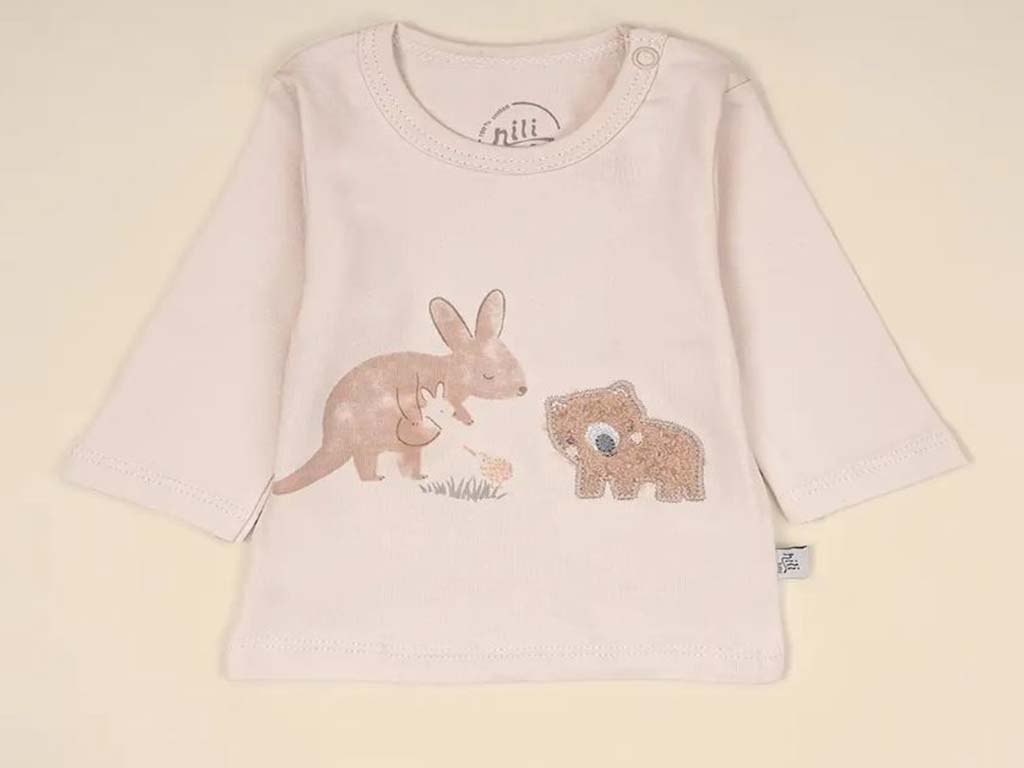 بلوز آستین بلند نوزادی طرح کانگورو و دوستان نیلی nili
