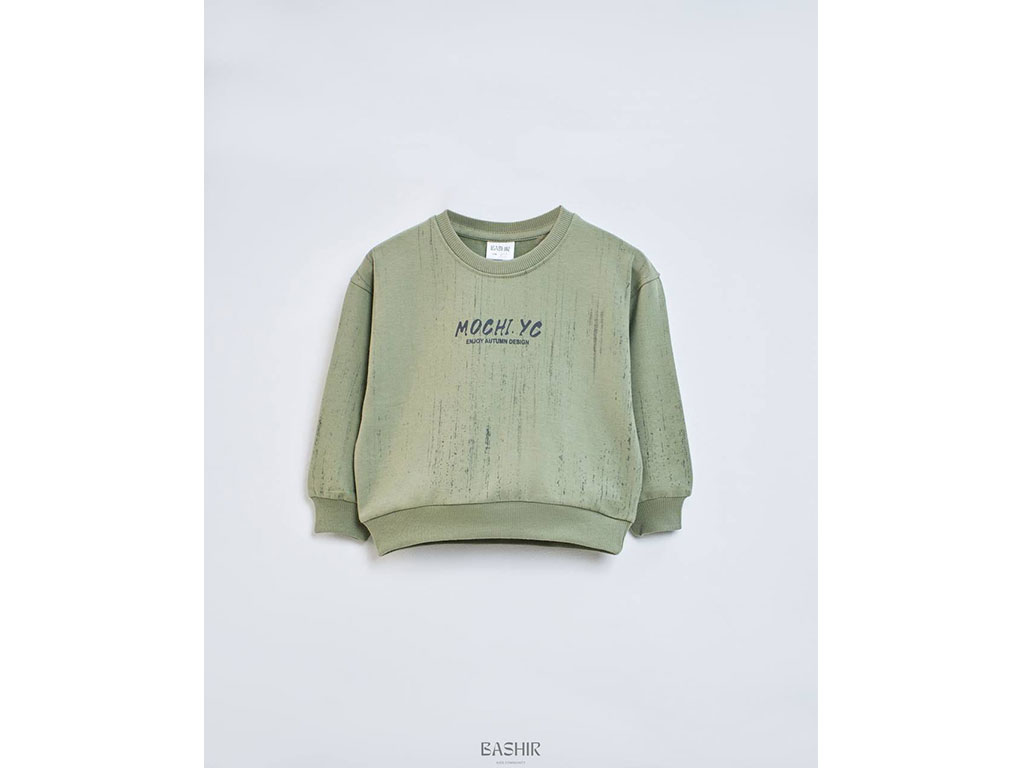 بلوز آستین بلند دورس رنگ  سبز  چاپی طرح mochi.yc  بشیر Bashir