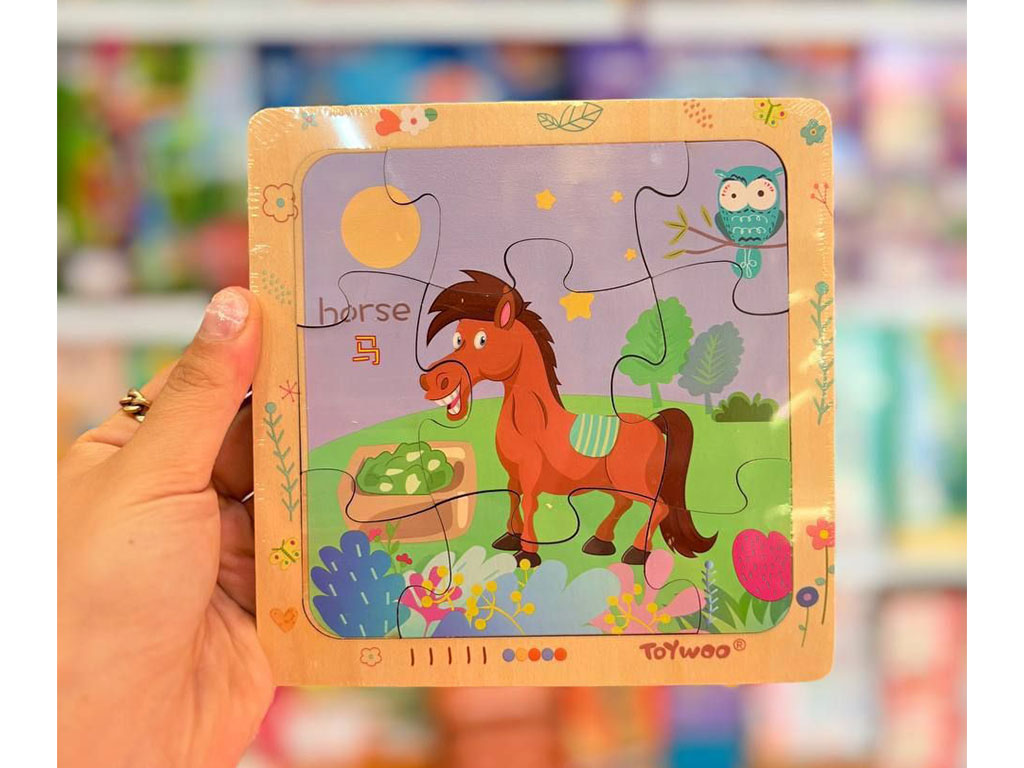 پازل چوبی 9 تکه سایز کوچک با تکه های فانتزی