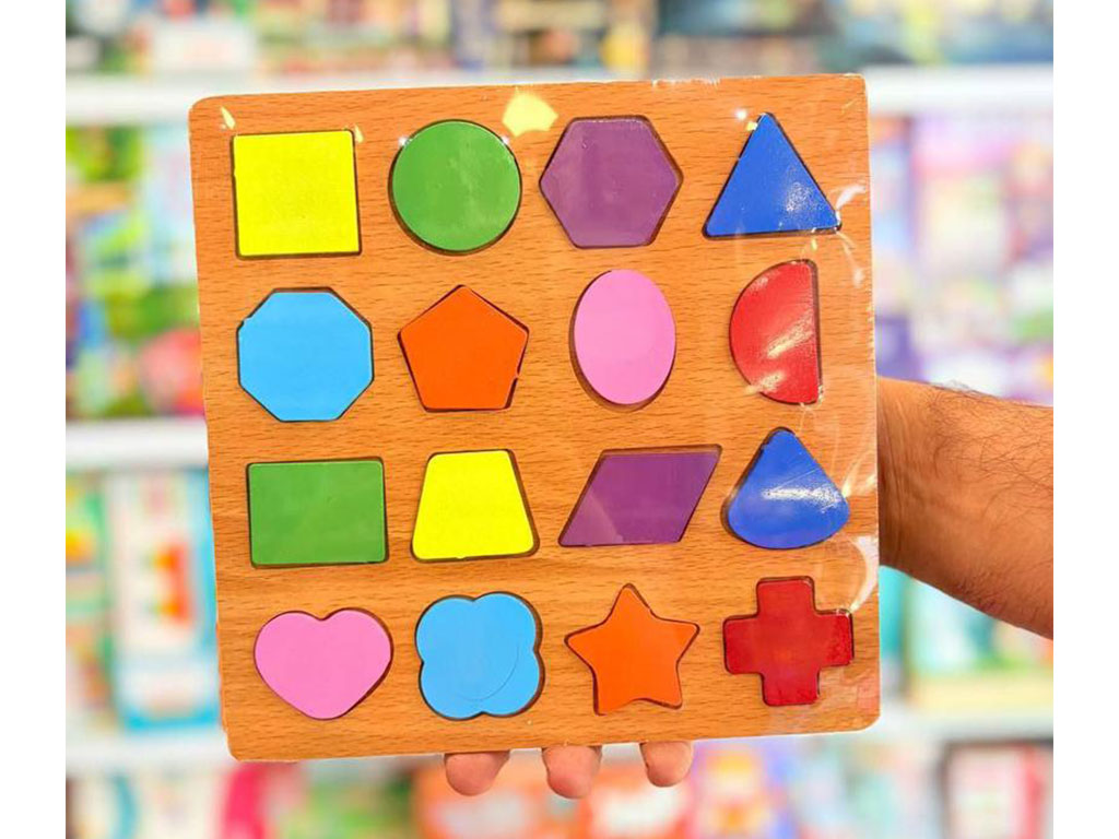پازل برجسته جاگذاری اشکال طرح دار چوبی 16 تکه