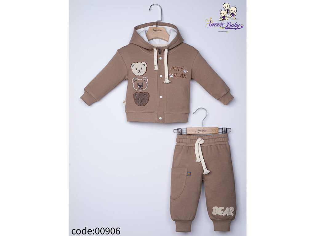 سویشرت کلاهدار و شلوار نوزادی طرح  سه خرس آی نور بیبی | Inoor Baby