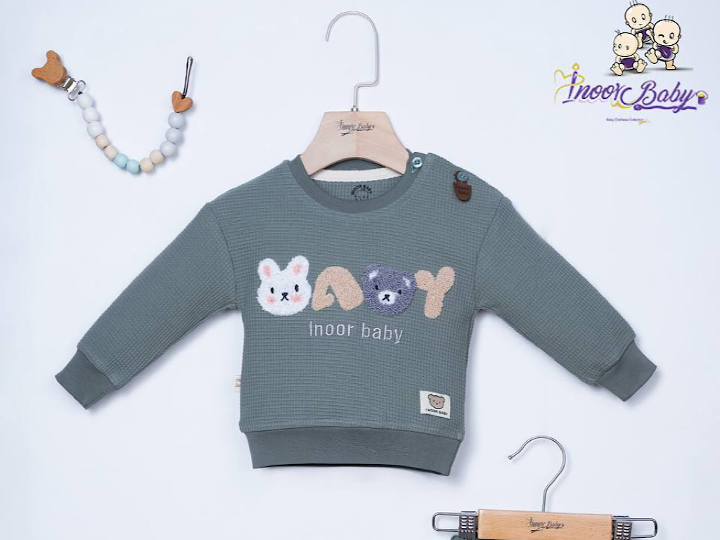 بلوز و شلوار  رنگ سبز  طرح خرس و خرگوش بیسکوئیتی آی نور بیبی inoor baby