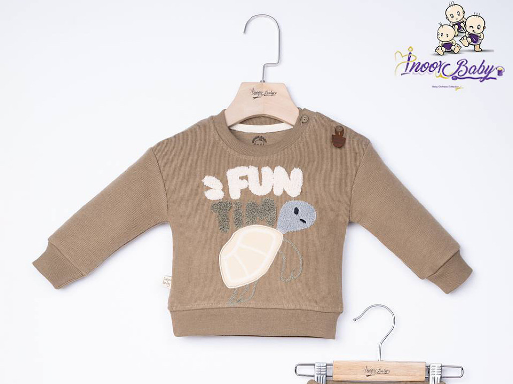 بلوز و شلوار سلانیک رنگ سبز حنایی طرح لاک پشت گلدوزی شده آی نور بیبی inoor baby