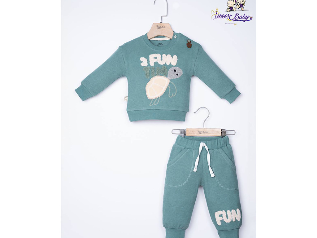 بلوز و شلوار سلانیک رنگ سبز کله غازی  طرح لاک پشت گلدوزی شده آی نور بیبی inoor baby