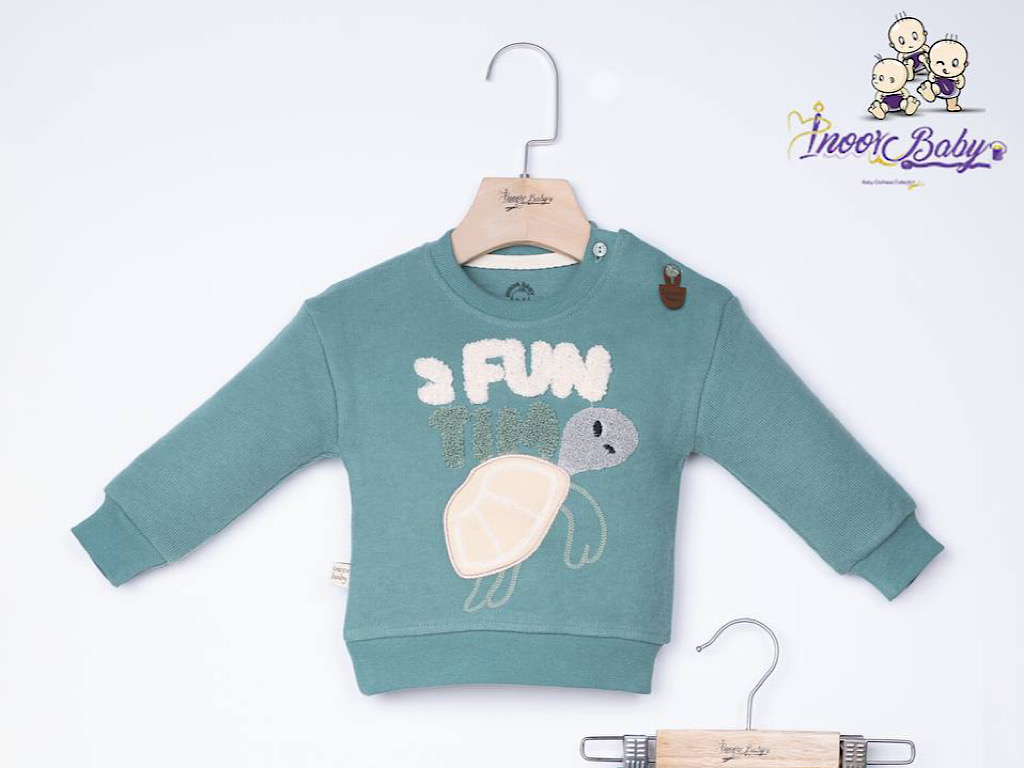 بلوز و شلوار سلانیک رنگ سبز کله غازی  طرح لاک پشت گلدوزی شده آی نور بیبی inoor baby