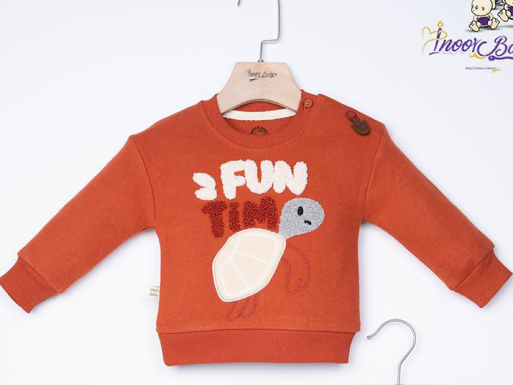 بلوز و شلوار سلانیک رنگ آجری  طرح لاک پشت گلدوزی شده آی نور بیبی inoor baby