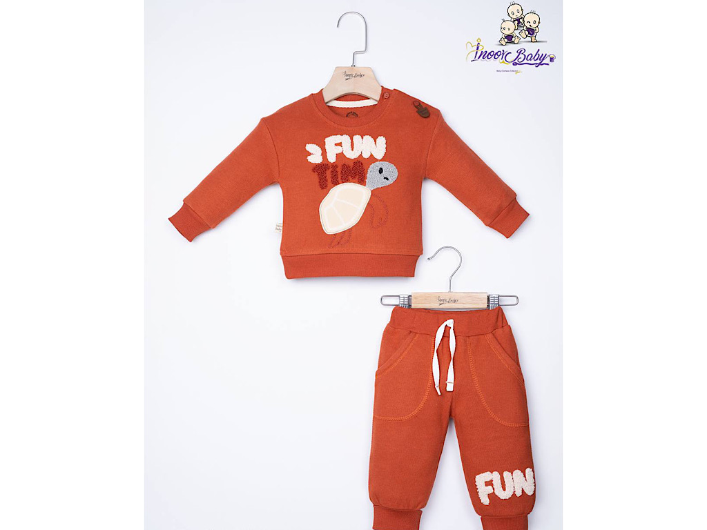 بلوز و شلوار سلانیک رنگ آجری  طرح لاک پشت گلدوزی شده آی نور بیبی inoor baby
