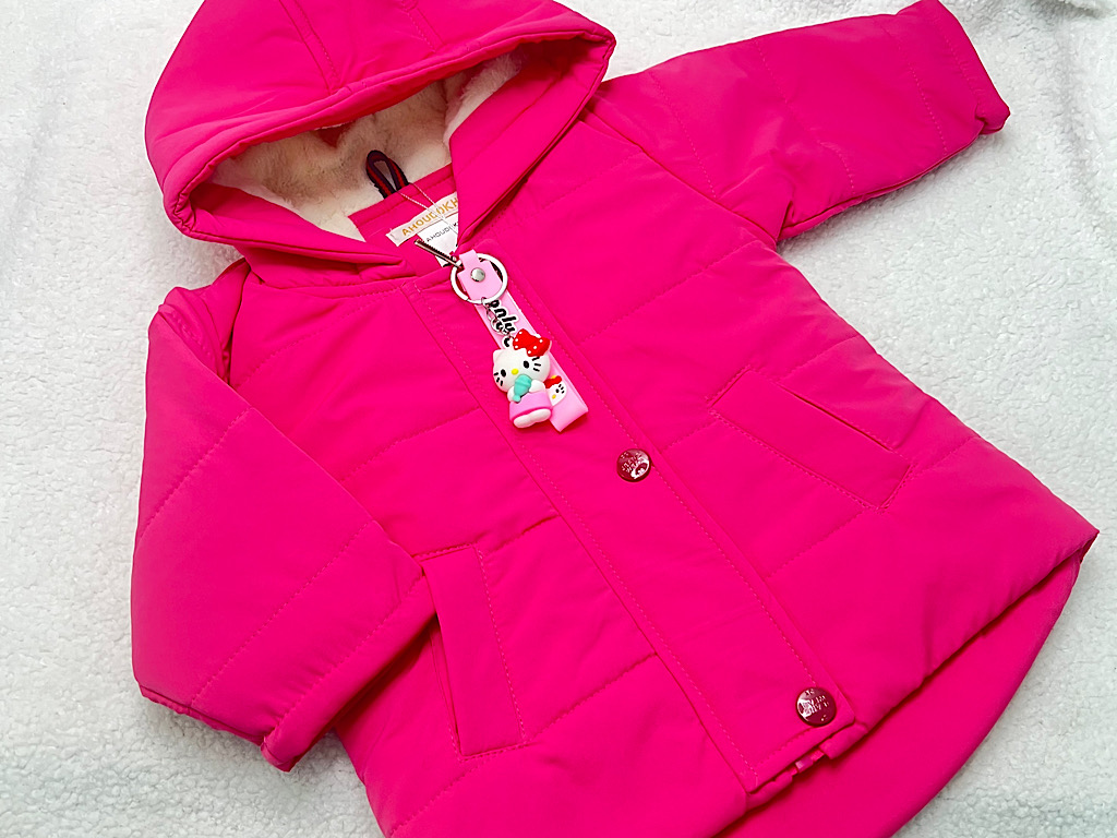 کاپشن کلاهدار توکرکی دخترانه رنگ  سرخابی