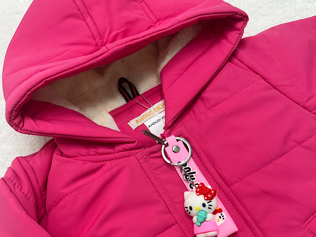 کاپشن کلاهدار توکرکی دخترانه رنگ  سرخابی