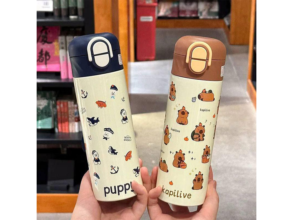 فلاسک استیل نی دار دوکاره 450 میلی لیتر نوزاد و کودک مدل قفلی طرح فانتری