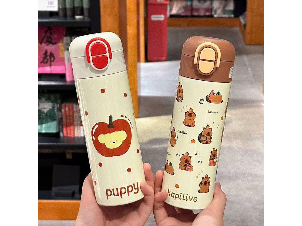 فلاسک استیل نی دار دوکاره 450 میلی لیتر نوزاد و کودک مدل قفلی طرح فانتری