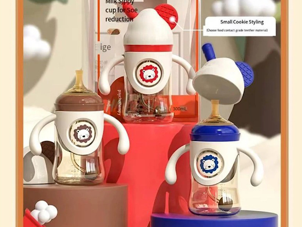 لیوان نی دار دارای دسته  حجم 300 میل طرح شیر