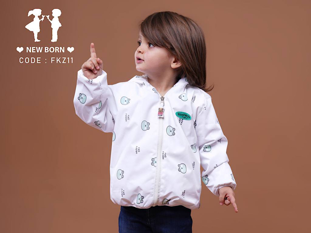 کاپشن کلاهدار توکرکی رنگ کرم  طرح قورباغه