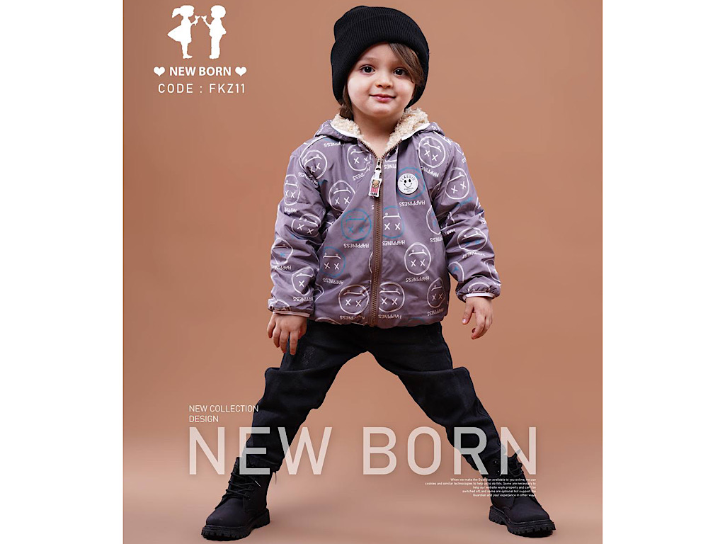 کاپشن کلاهدار توکرکی رنگ فیلی تیره  طرح آدمک