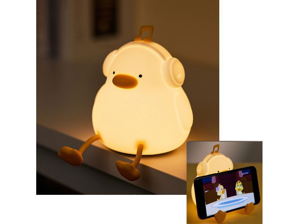 چراغ خواب سیلیکونی شارژی مدل ضربه ای طرح اردک هدفون دار