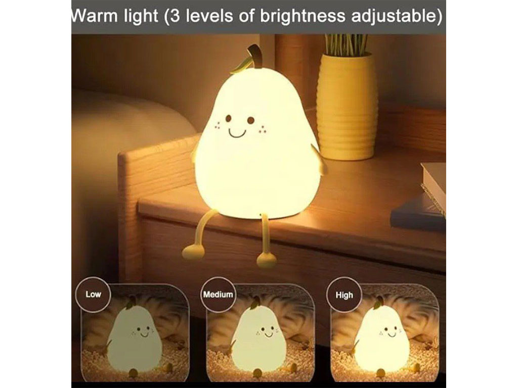 چراغ خواب سیلیکونی شارژی مدل ضربه ای طرح گلابی