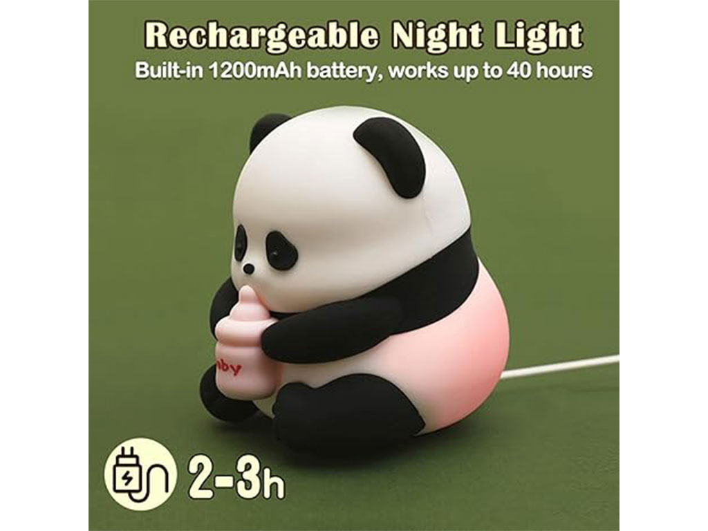 چراغ خواب سیلیکونی شارژی طرح خرس پاندا شیشه شیر