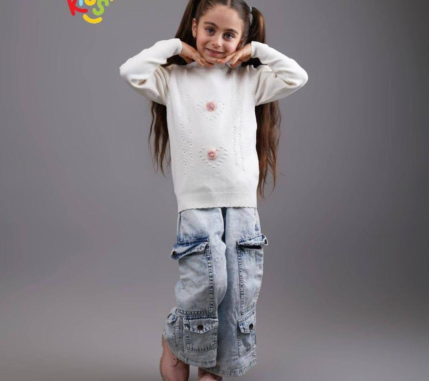 بلوز بافت  دخترانه طرح دو قلب