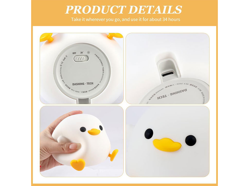 چراغ خواب سیلیکونی، لمسی و شارژی طرح جوجه نشسته