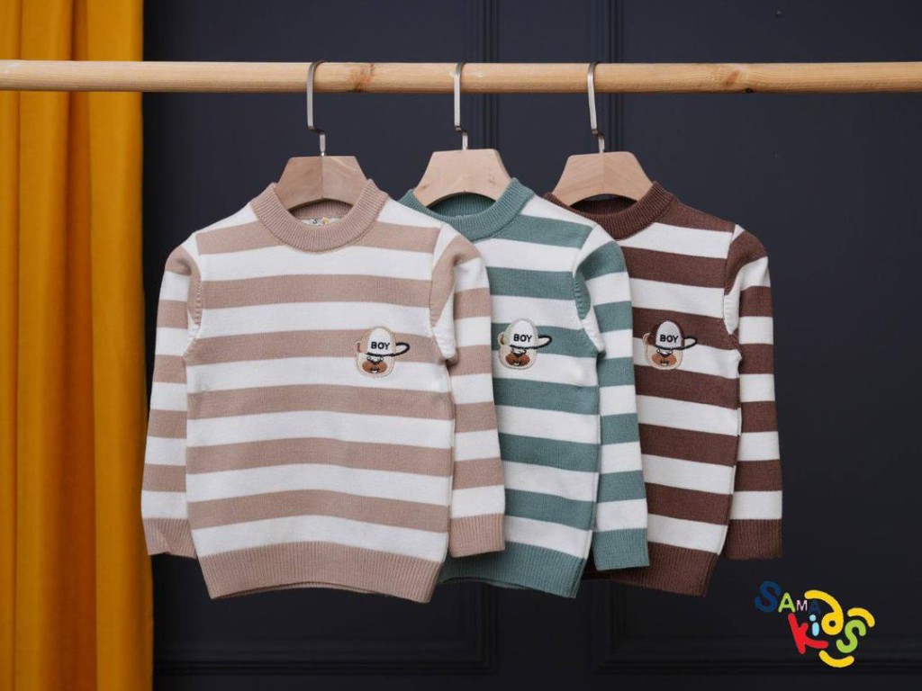 بلوز بافت پسرانه مدل راه راه طرح تدی