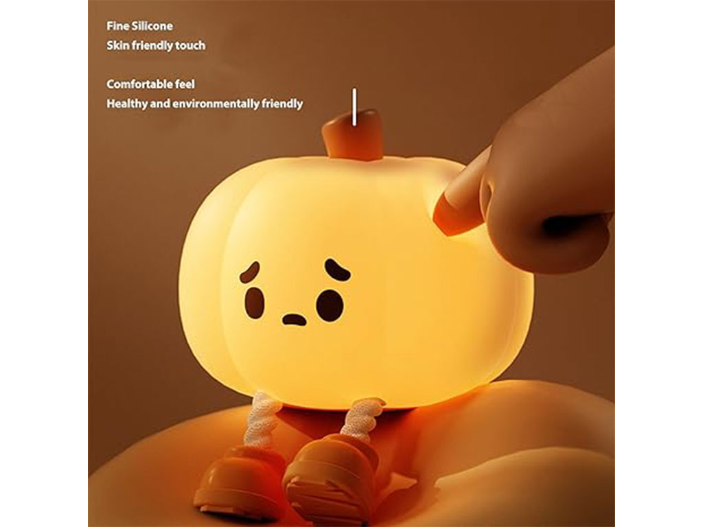 چراغ خواب سیلیکونی، لمسی و شارژی طرح کدو ناراحت