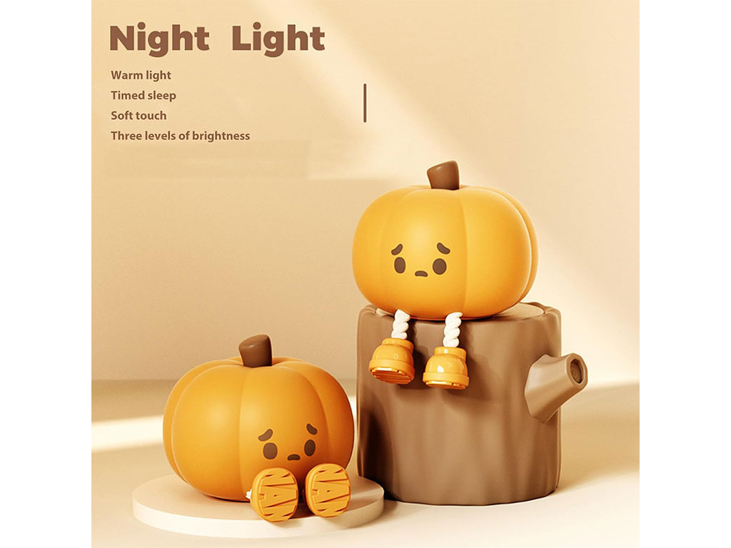 چراغ خواب سیلیکونی، لمسی و شارژی طرح کدو ناراحت