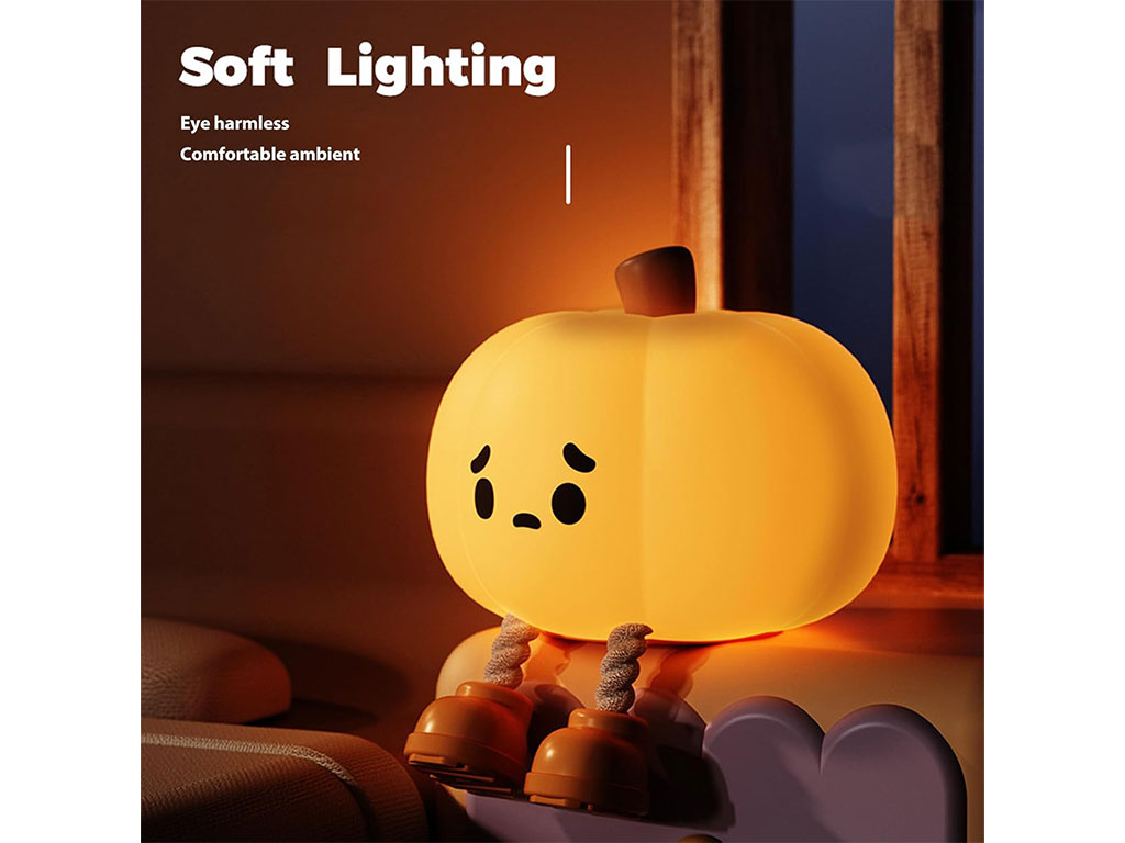 چراغ خواب سیلیکونی، لمسی و شارژی طرح کدو ناراحت