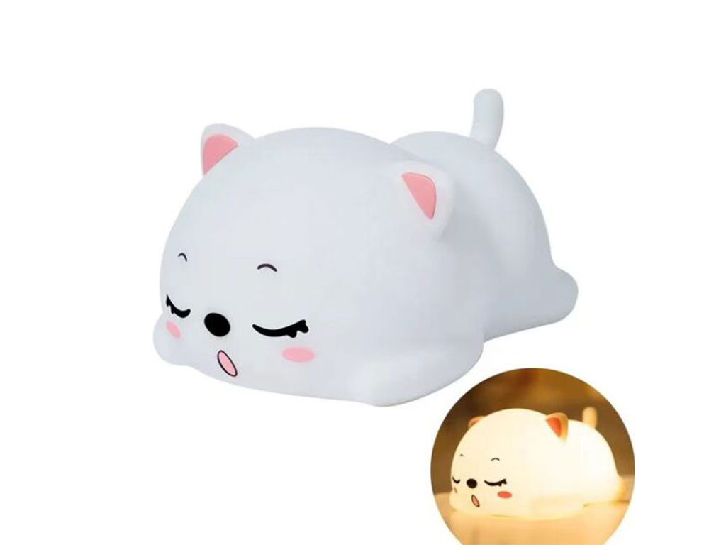 چراغ خواب سیلیکونی شارژی مدل ضربه ای طرح گربه شب خوش
