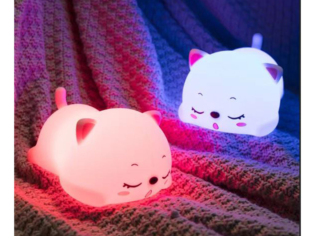 چراغ خواب سیلیکونی شارژی مدل ضربه ای طرح گربه شب خوش