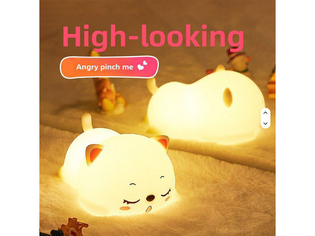 چراغ خواب سیلیکونی شارژی مدل ضربه ای طرح گربه شب خوش