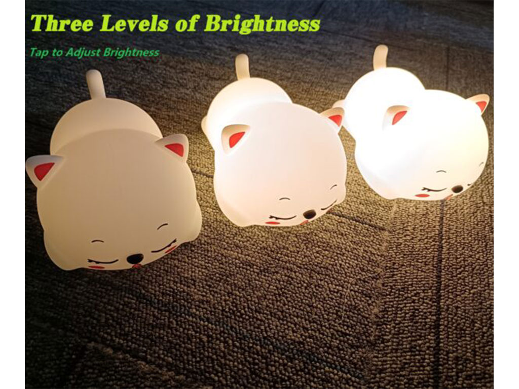 چراغ خواب سیلیکونی شارژی مدل ضربه ای طرح گربه شب خوش