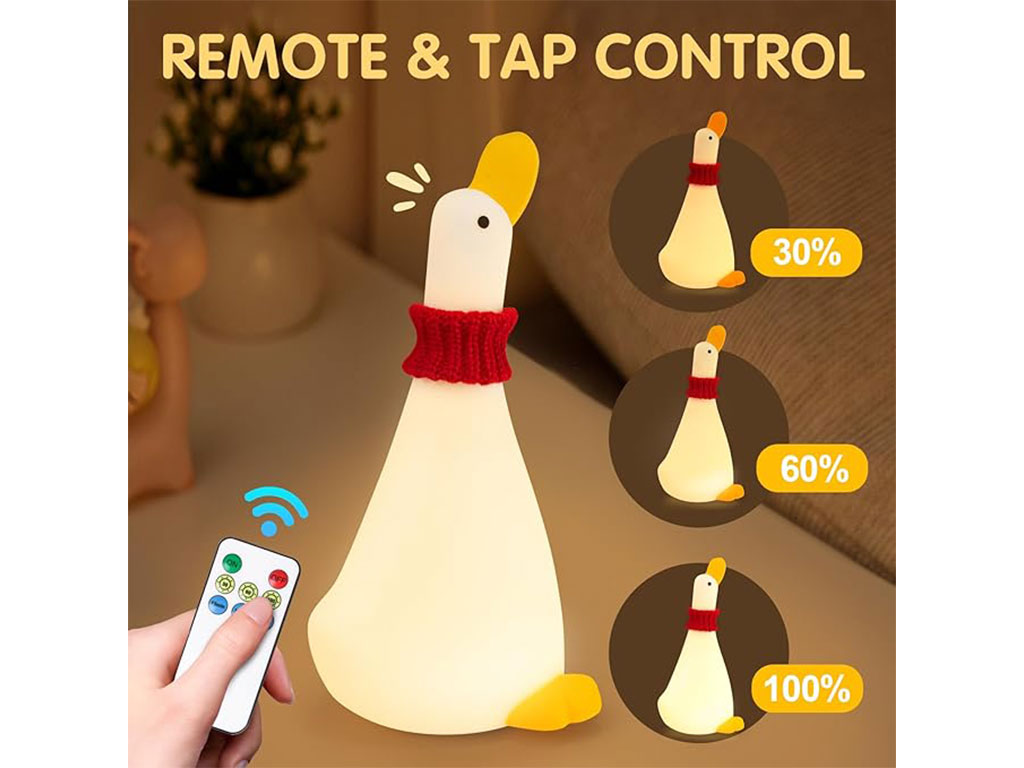 چراغ خواب سیلیکونی شارژی مدل ضربه ای طرح اردک سر بالا