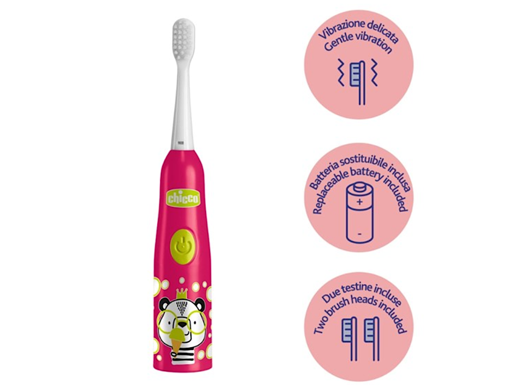 مسواک برقی باتری خور کودک بالای 3 سال به همراه دو فرچه و درپوش  چیکو chicco
