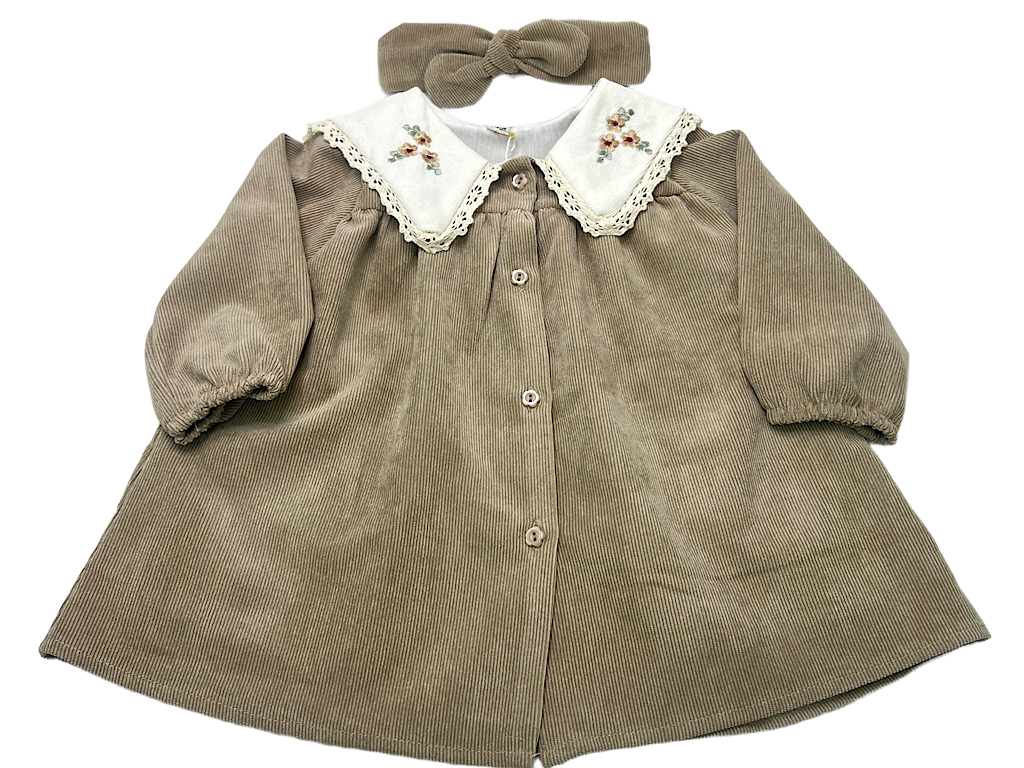 پیراهن دخترانه جنس مخمل کبریتی یقه گلدوزی  ماشی