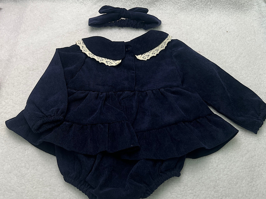 پیراهن زیر دکمه  دخترانه جنس مخمل کبریتی سرمه ای