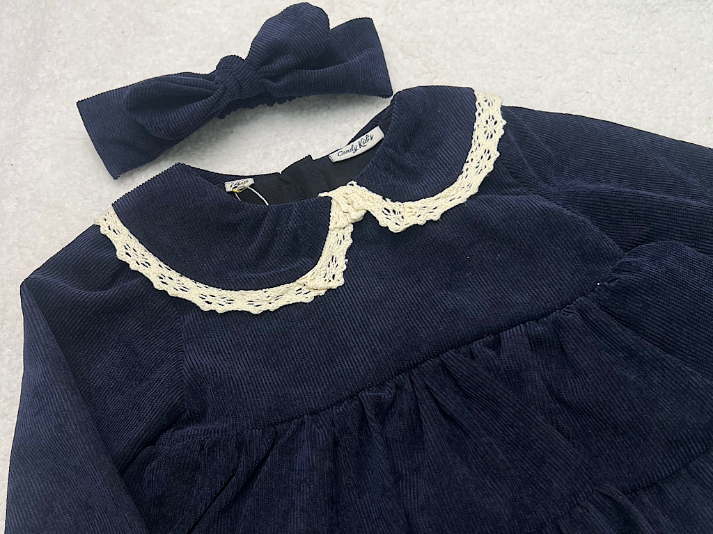 پیراهن زیر دکمه  دخترانه جنس مخمل کبریتی سرمه ای