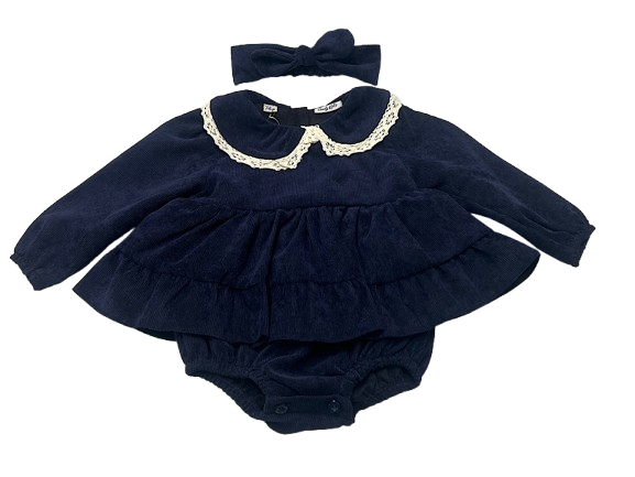 پیراهن زیر دکمه  دخترانه جنس مخمل کبریتی سرمه ای