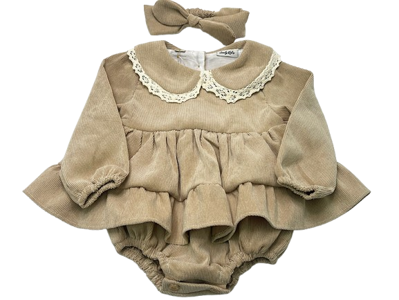 پیراهن زیر دکمه  دخترانه جنس مخمل کبریتی  کرم تیره