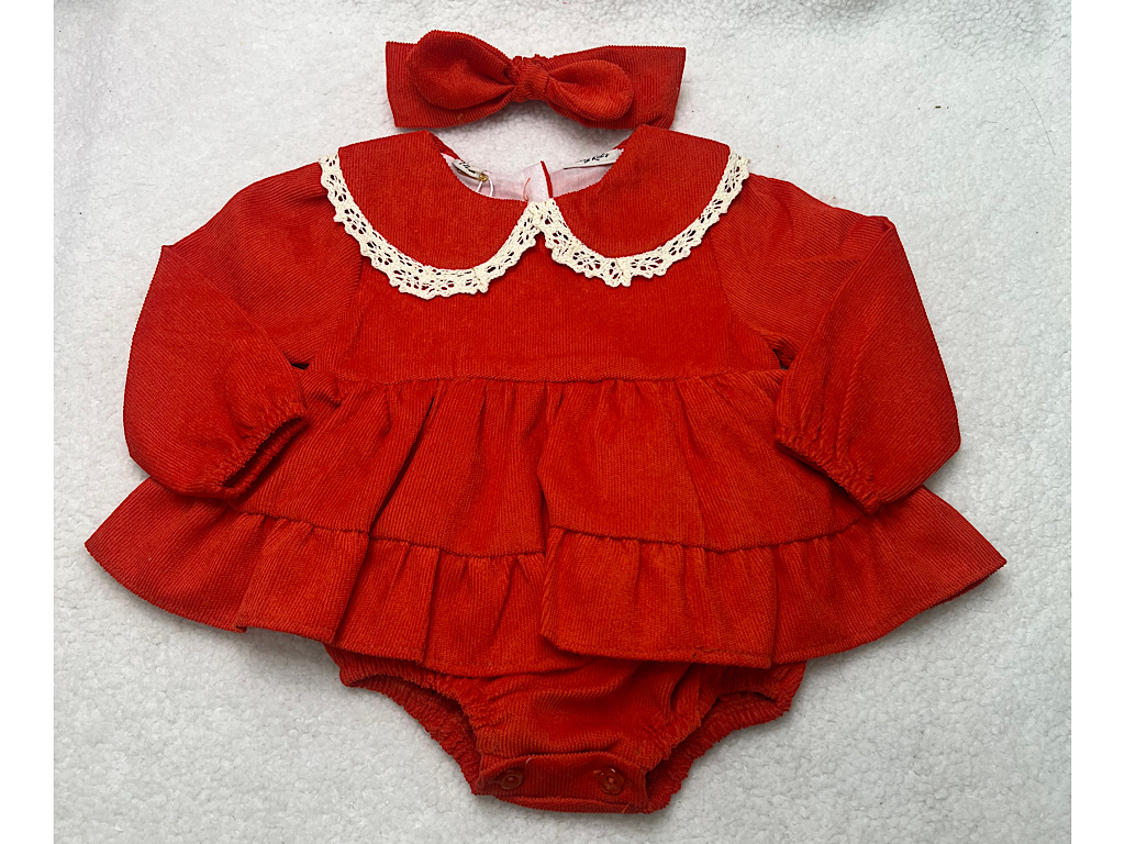 پیراهن زیر دکمه  دخترانه جنس مخمل کبریتی  قرمز روشن