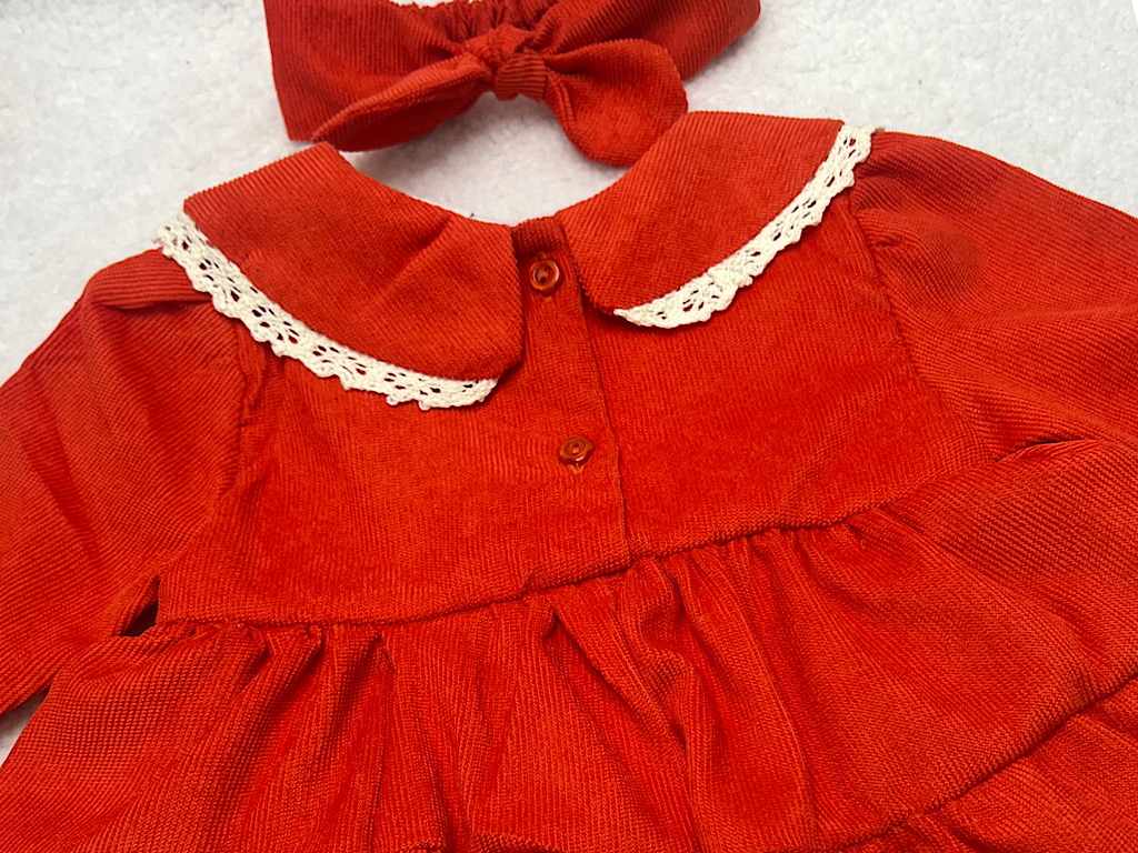 پیراهن زیر دکمه  دخترانه جنس مخمل کبریتی  قرمز روشن