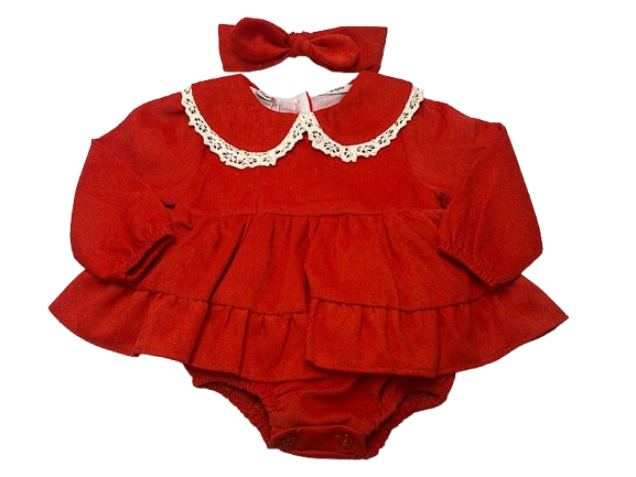 پیراهن زیر دکمه  دخترانه جنس مخمل کبریتی  قرمز روشن