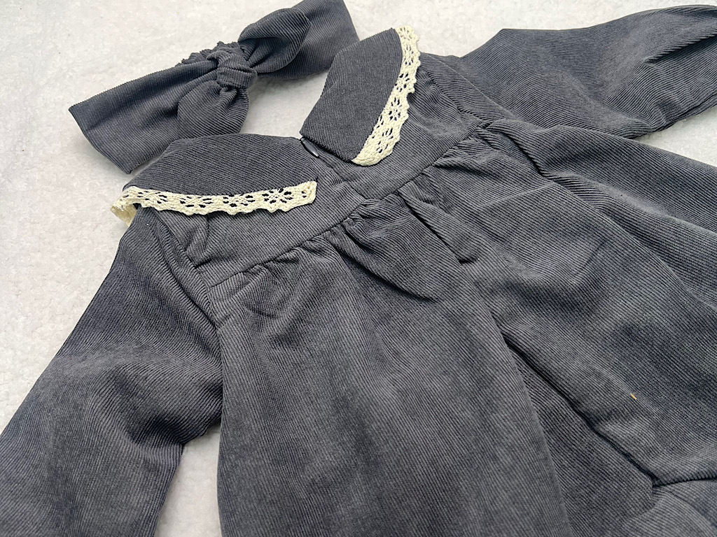 سارافون  دخترانه جنس مخمل کبریتی یقه گلدوزی  طوسی تیره